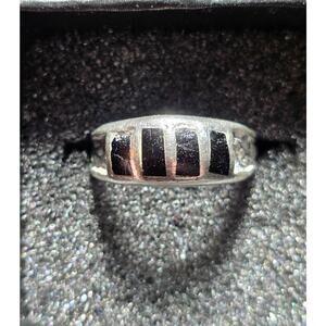 Sterling Silver & Black Onyx Inlay Ring Size 7